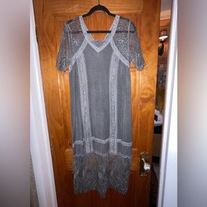 POL gray soft cotton dress with lace size L